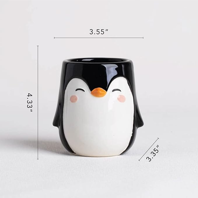 Penguin Animal Ceramic Planter for Indoor and Outdoors, 3 x 3 x 4 in., Cute Hand Painted Designed in Argentina, Convenient Drain Hole
