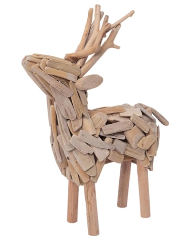 Driftwood Deer Sculpture, Rustic Buck Statue Christmas Home Decor, Decorative Stag Figurine, 14.4"H