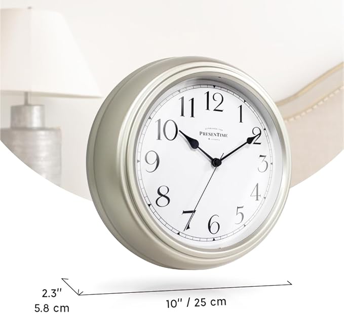 Presentime & Co Chic Home Collection 10" Molly Clock, Silent No Ticking, Silver Color. Modern Decorative Wall Clock for Kitchen, Kid's Room, Bathroom, Bedroom, and Office