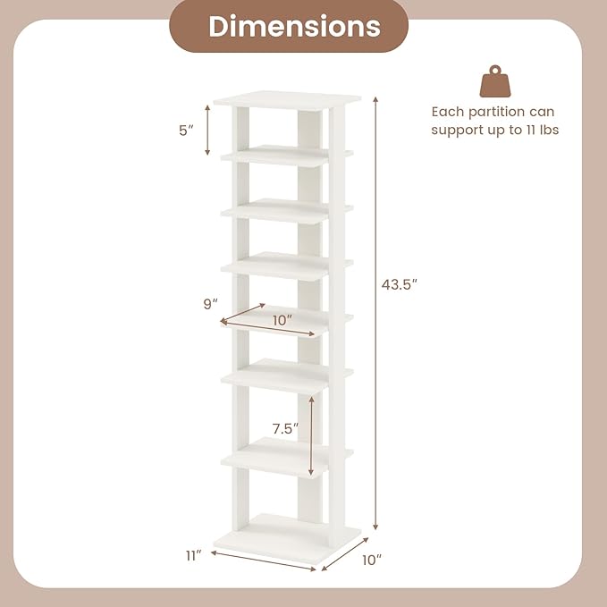 Tangkula 8-Tier Vertical Shoe Rack, Space-Saving Corner Shoe Organizer for 7 Pairs, Narrow Shoe Storage for Entryway, Front Door, or Closet