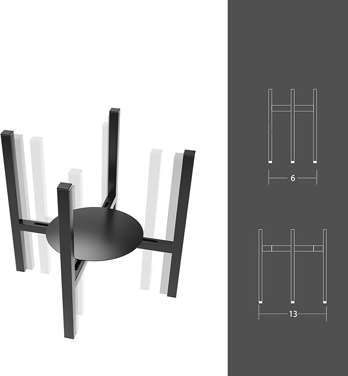 1 Pack Adjustable Plant Stands Indoor outdoor - Heavy Duty Metal plant holder Rust-Resistant, 6 to 11.8 Inch Adjustable Mid-Century flower stand, Fits Many Size Pots, Holds over 150 lbs,Black