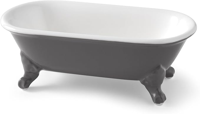 6.5" Ceramic Mini Decorative Clawfoot Bathtub Bar Soap Dish, Kitchen Sponge Holder and Shower Tray for Bathroom, 1 Pack(Stone Gray)