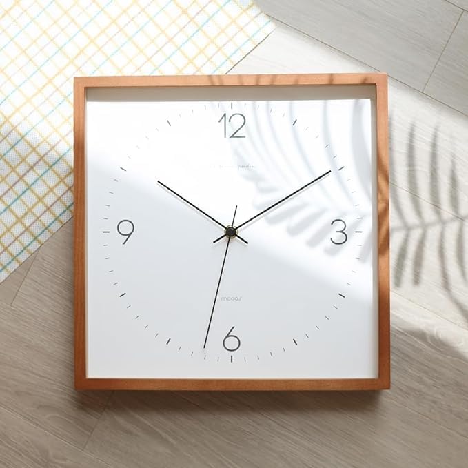 mooas Wooden Frame Flatwood Wall Clock,12" Non-Ticking Sweep Movement Decorative Battery Operated Wall Clock for Home Living Room Kitchen Bedroom Office School (Dark Brown)