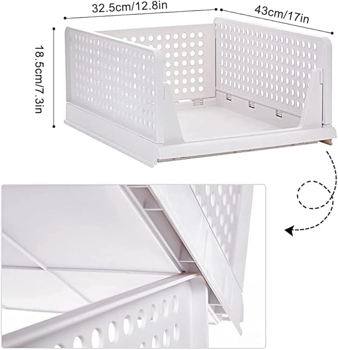 yazi 3 Pack Plastic Drawer Organizer, Stackable Storage Bins Foldable Wardrobe Clothes Shelf Baskets, Folding Containers Bins Cubes Closet Organizer Storage Drawers 3L