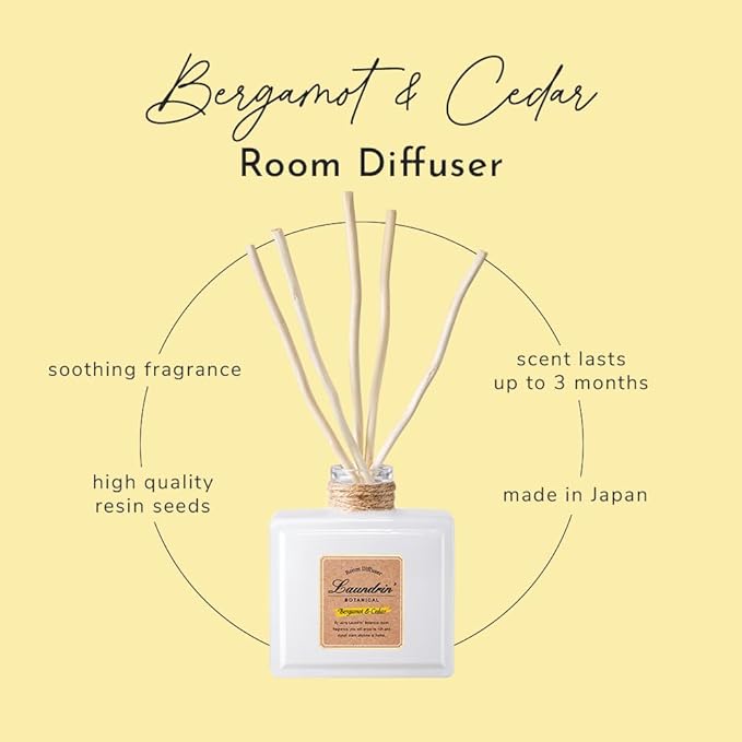 Botanical Room Diffuser for Home - Scent Diffuser for Freshener & Shelf Decor - Elegant Home Fragrance, Ideal Reed Diffusers, Office, Living Area - 80ml, Bergamot & Cedar