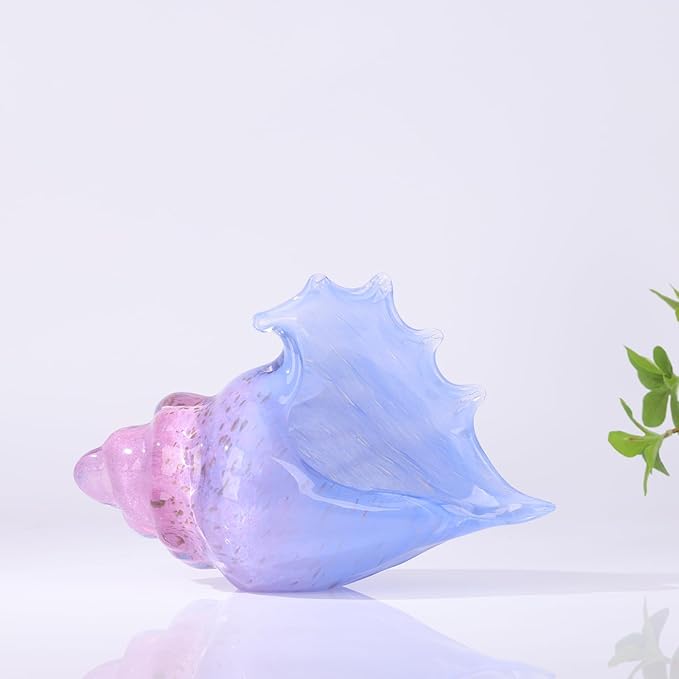 Hand blown glass conch statues, coastal home decor conch corners, glass art conch sculptures, office decor blown glass art, living room table centerpieces, bathroom shelf tops and cabinet decor.