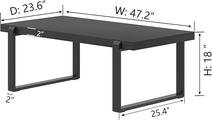 FOLUBAN Black Coffee Table, Modern Industrial Wood and Metal Center Table, Rectangle Cocktail Tea Table for Living Room, 47 Inch