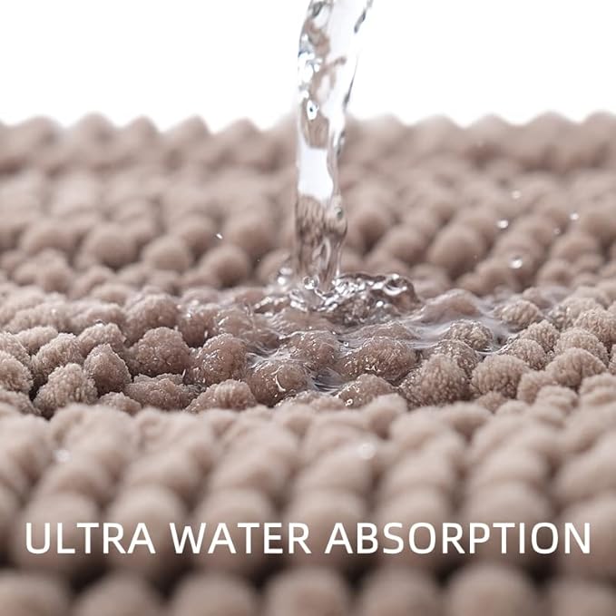 Bath Mat for Bathroom Ultra-Soft Machine Washable Rugs for Shower Room with Non-Slip Backing Shaggy Absorbent Luxury Chenille Bath Rug Perfect for Tub Sink Bedroom Door (16"x24", Camel)