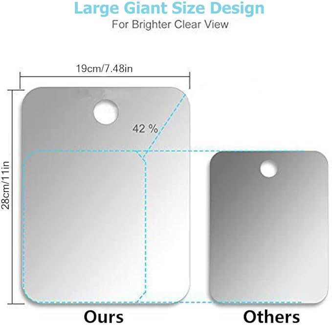 XoYo-Large Fogless Shower Mirror (11inX7.48in), Includes 1 Adhesive Hooks, Anit-Fog Shower Mirror, Shower Makeup Shave Mirror, Frameless Shower Mirror, Wall Hanging Mirror (Large, 1 Pack)
