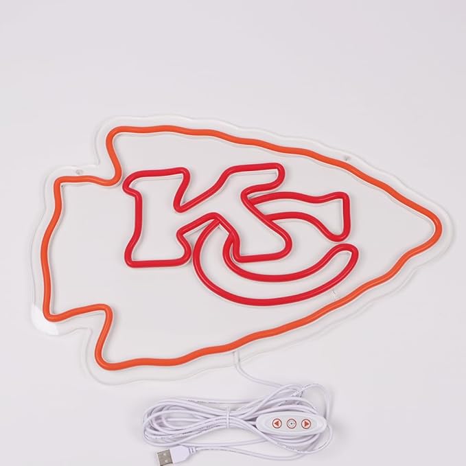 Football Rugby Sports Neon Sign Suitable for Chiefs KC Logo for Wall Decor USB Powered Dimmable Led Light Up Signs for Game Room Men Cave Home Bar Decor Birthday Xmas Gifts for Kids Fans