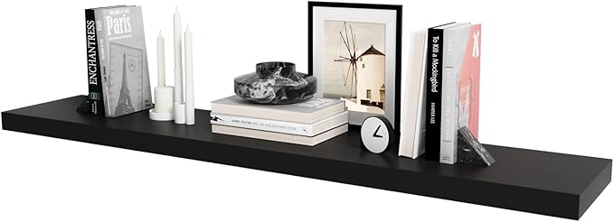 WELLAND 60 inch Black Mission Floating Shelves for Wall, Bathroom Wall Mount Shelves, Wood Modern Display Shelves, Book Shelves,for Bedroom,Living Room and Kitchen