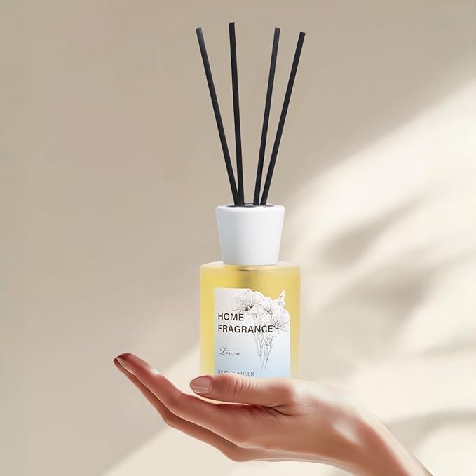 Reed Diffuser - Linen&Lavender 4.06oz (120ml) 2 Packs Essential Oil Reed Diffuser Set with 16 Sticks, Long Lasting Fragrance for Home, Bathroom, Bedroom, Room, Decor