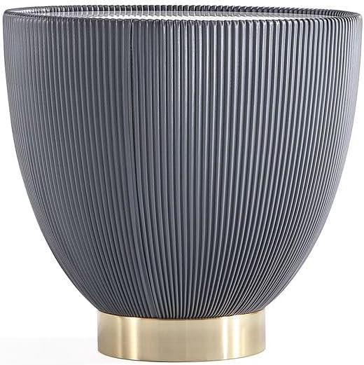 Manhattan Comfort Anderson Modern 18" Round End Table 2.0 | Ceramic Marble Tabletop, Elegant Pleated Leatherette Design & Gold Stainless Steel Base, Fully Assembled Accent Furniture, Set of 2, Grey