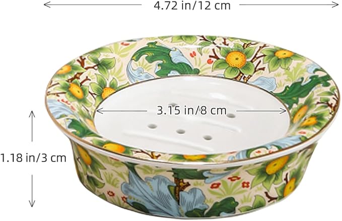 Floral Decorative Self Draining Soap Dish, Double-Layer Round Soap Tray, Vintage Ceramic Soap Dish (Style A)