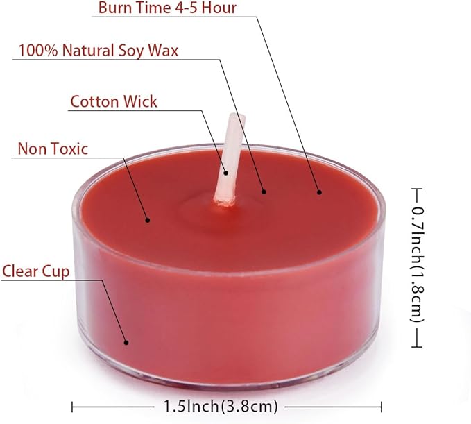 DEYBBY Scented Tealight Candles, Long Lasting Soywax Tea Candle Used for All of Holders|Clear Cup|12 Counts|Up to 4 Hour Burn Time|Apple
