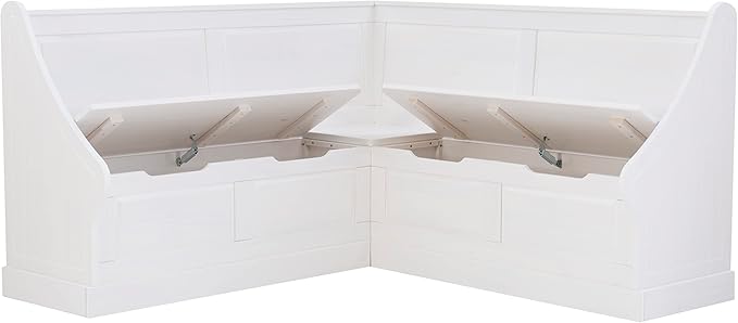 Linon Harris White Corner Breakfast Nook - Nook Only, Table is NOT included! 20.88D x 61.88W x 36.63H in