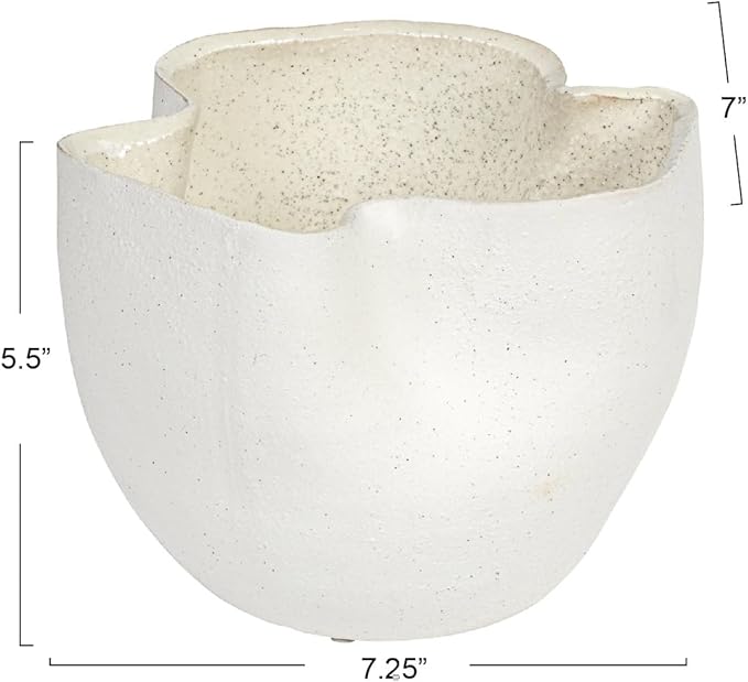Bloomingville 7.25 Inches Stoneware Ruffled Planter with Sand Finish and Reactive Glaze, Holds 4 Inches Pot, White