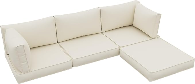 UDPATIO Outdoor Cushions for Patio Furniture Upgraded, Waterproof Patio Furniture Cushions Replacement, 4" Deep Seat Outdoor Sectional Cushions for 4-seat Patio Furniture Chair Sofa Couch, Cream