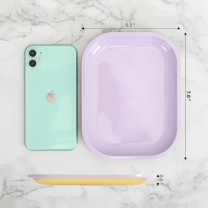 HOKirin Metal Tray With Soft Magnetic Lid, Small Blank With Spill Proof Cover, Cute Purple, Perfect for Home and On-The-Go, 7" x 5.5" x 0.6"