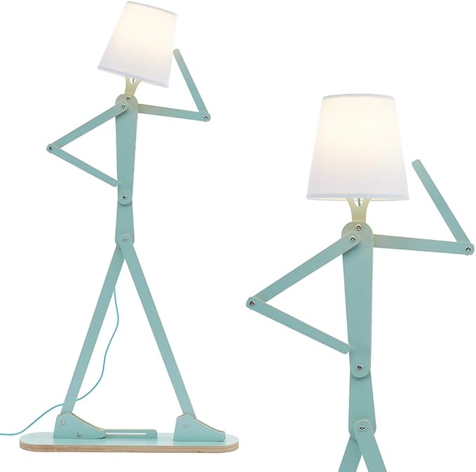 Cool Tall Decorative Floor Lamp Unique Aqua Blue Color Standing Adjustable Corner Reading Wood Lights for Living Room Kids Bedroom Office - LED Bulb Included (Green)