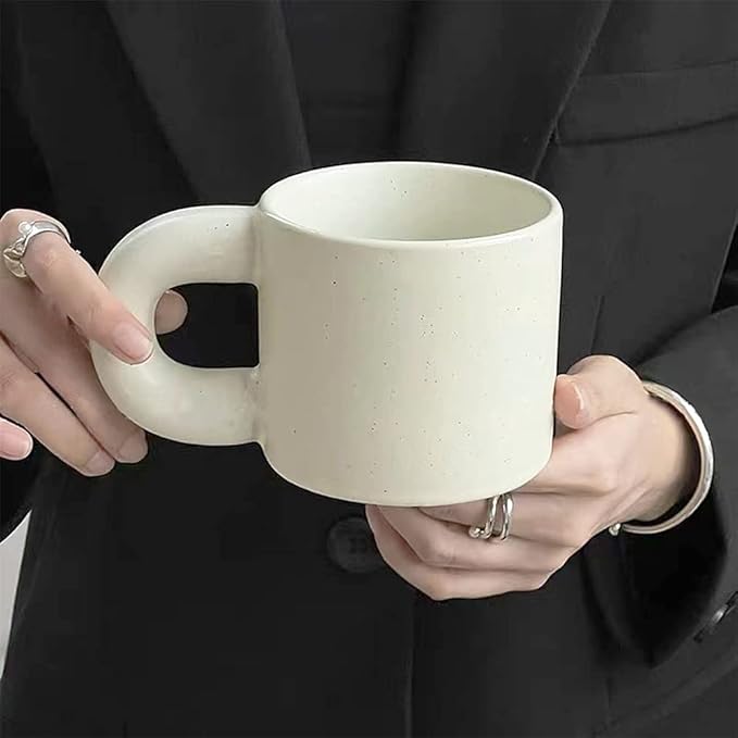 Ceramic Coffee Mug,Tea Cup with Porcelain Fat Round Handle,Dishwasher&Microwave Safe Mug to Decorate,12 oz, Modern,Simplicity Unique Style For Any Kitchen. (Sesame dots)