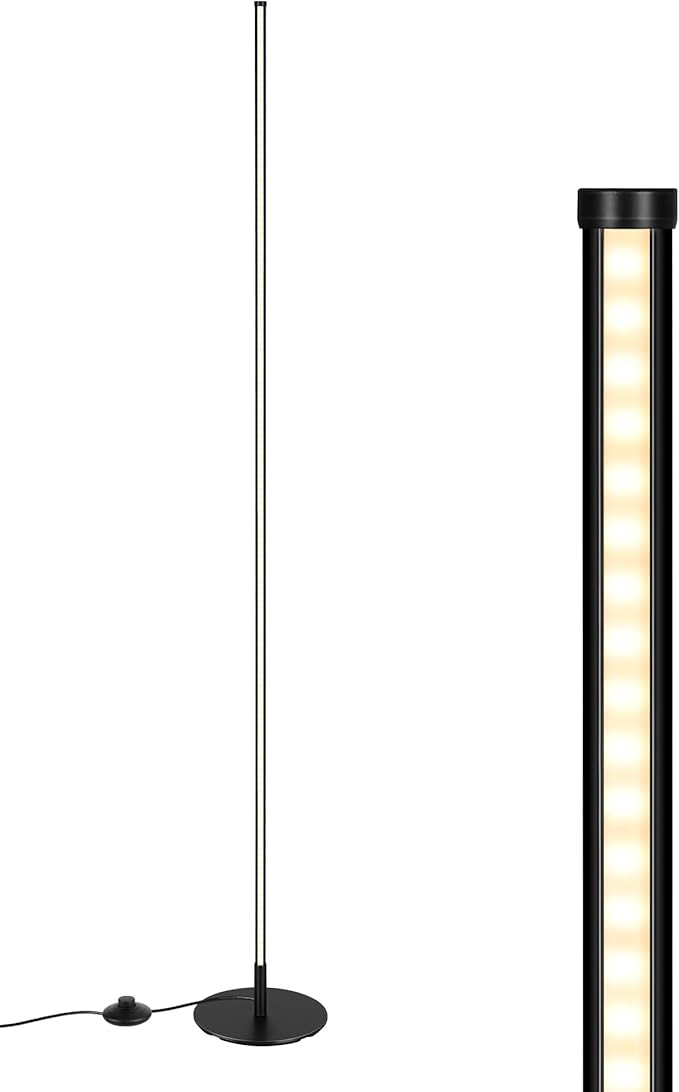 DEWENWILS LED Corner Floor Lamp, 57.5" Minimalist Dimmable Light, Standing Tall Lamp for Living Room, Bedroom, Office, 3000K Warm White Light (Black)