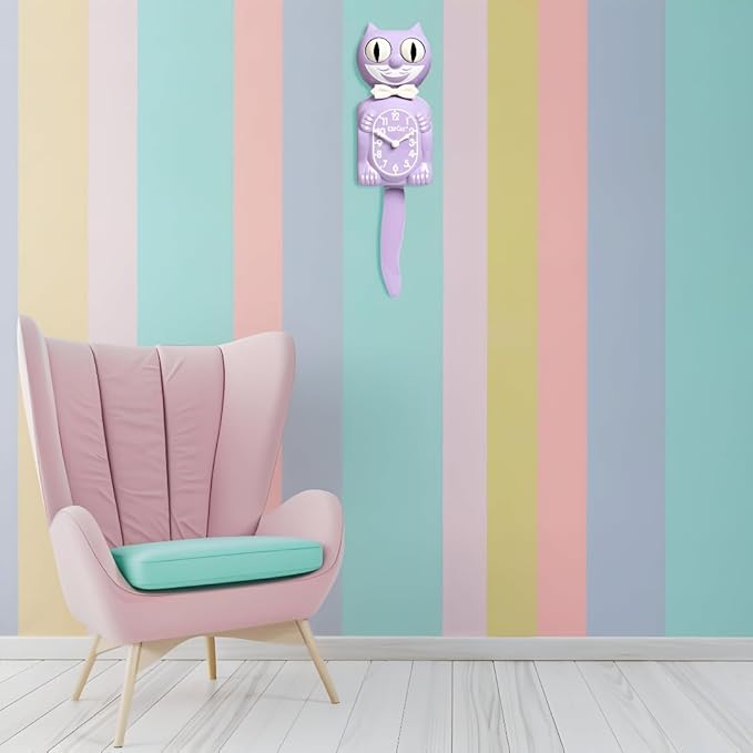 Kit-Cat Clock® Limited Edition Pastel Lilac - Retro Cat Wall Clock with Moving Eyes and Tail, Battery Operated, Made in USA
