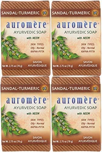 Auromere Ayurvedic Bar Soap, Sandal Turmeric - Eco Friendly, Handmade, Vegan, Cruelty Free, Natural, Non GMO (2.75 oz), 4 pack