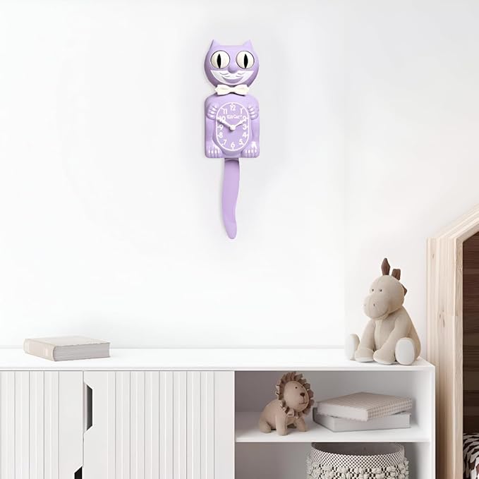 Kit-Cat Clock® Limited Edition Pastel Lilac - Retro Cat Wall Clock with Moving Eyes and Tail, Battery Operated, Made in USA