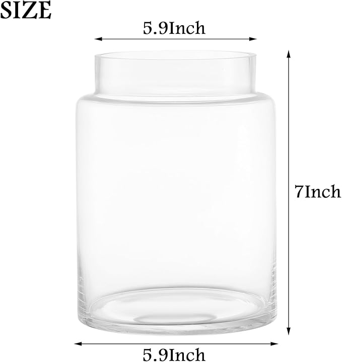 Large Glass Vase, 7 Inch Flower Vase, Glass Flower Vase for Bouquet, Clear Vase, Tall Vase, Wide Mouth Vase for Flowers, Large Vase for Home, Wedding, Living Room, Office Decor