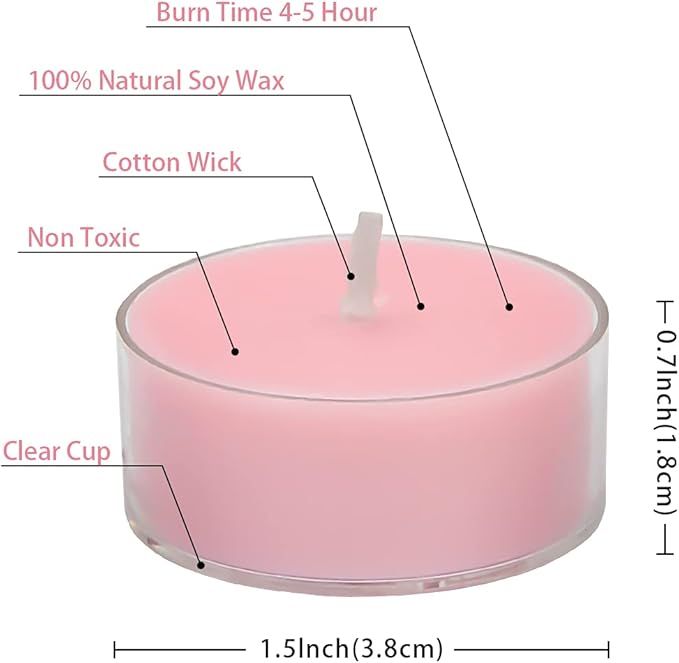 DEYBBY Natural Scented Soy Wax Tealight Candles Bulk, Romantic Rose Aromatherapy Luxury Tea Candle Set of 12-4 Hour Burn Time|Great for Valentine's Day, Birthday