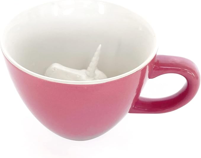 Creature Cups UNICORN Ceramic Cup (11 Ounce, Bubblegum Pink Exterior) - Horse, Pony Mug - Hidden 3D Animal Inside Mug - Birthday, Holiday, Housewarming Drinkware Gift for Coffee & Tea Lovers