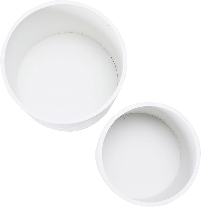 Main + Mesa Modern Boho Embossed Metal Planters with Stands, White and Black, Set of 2 Sizes
