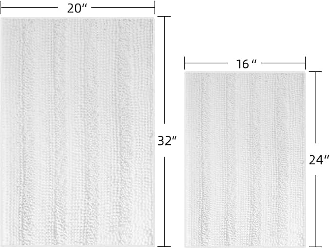 Bath Mat for Bathroom Ultra-Soft Machine Washable Rugs for Shower Room with Non-Slip Backing Shaggy Absorbent Luxury Chenille Bath Rug Perfect for Tub Sink Bedroom Door (20"x32", Pure White)
