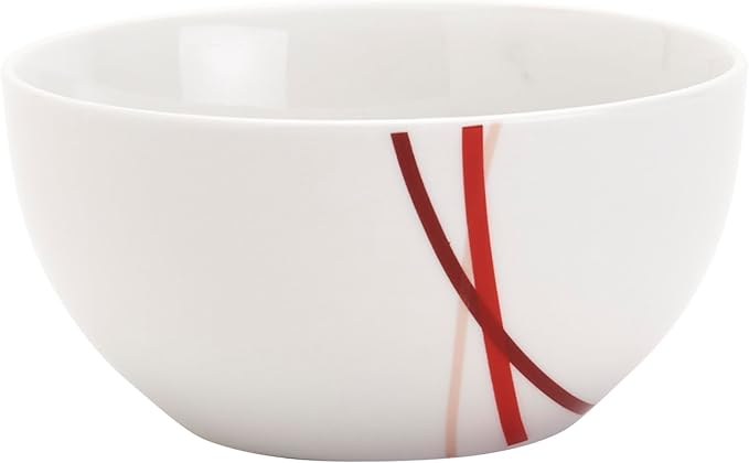 Tabletops Gallery 12-Piece White with Red Stripes Ceramic Dinnerware Set of Kitchen Dishes, Soft Square Dinner Salad Plates Cereal Bowls, Service for 4, Adrian