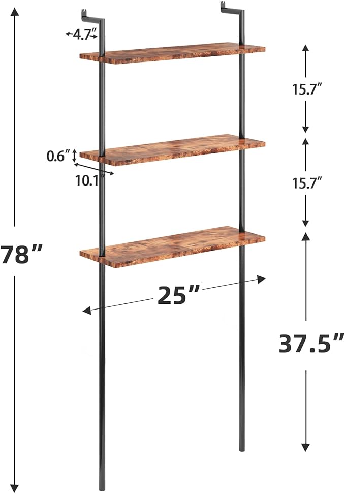 AmazerBath Bathroom Organizer Over Toilet Storage Shelf Wood, Above Toilet Storage Shelf Rack 3-Tier, Wall-Mounted Space Saver, Restroom Laundry, Rustic Brown