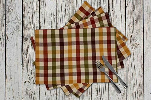 Urban Villa HarvestPlacemats for Dining Set of 6 Over Sized 14''x 20'' Buffalo Check Plaid 100% Cotton Thanks Giving Placemats FallPlacemats Everyday Use Heavier Quality
