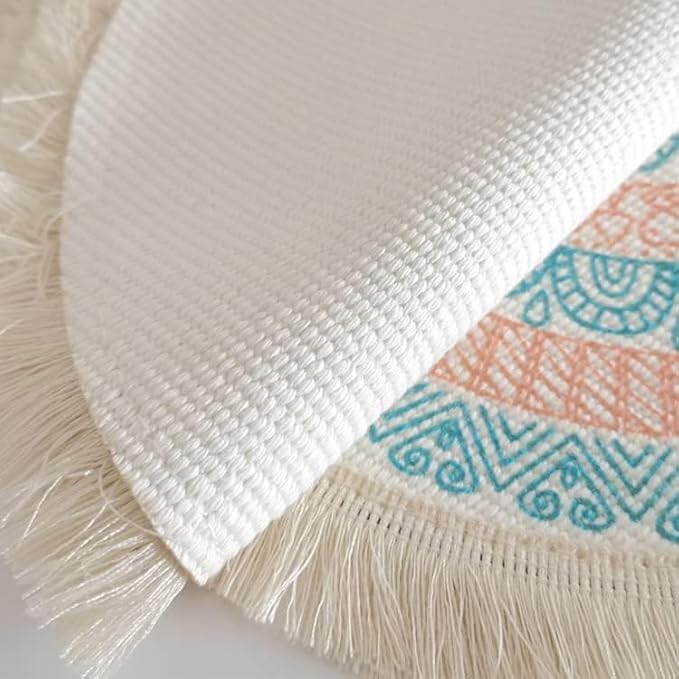 Kitchen Table Placemats Set of 6 with,Round HandmadeWoven Fringe Placemat,for Dining Room, Kitchen, Place Mats for Parties,Use-Size 13×13 Inches