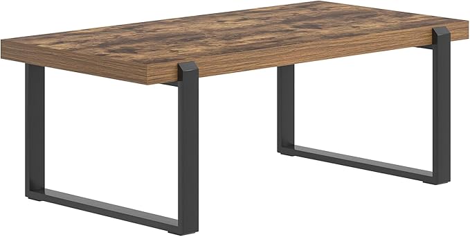 FOLUBAN Coffee Table, Modern Rustic Wood and Metal Center Table, Industrial Rectangle Cocktail Tea Table for Living Room, Brown, 47 Inch