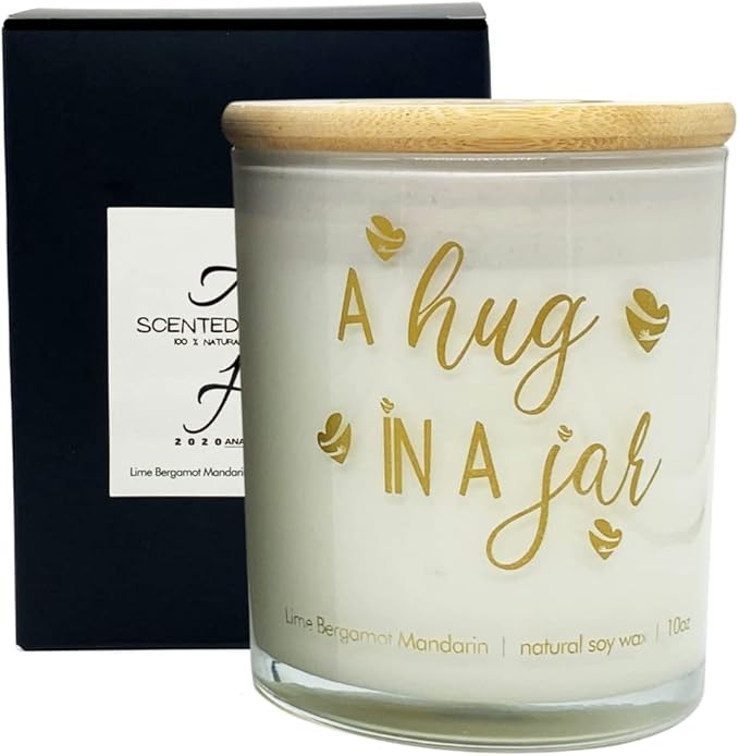 Hug in a Jar Soy Candle for Loved Ones. Uplifting Thoughtful Healing Gift for Best Friends.Ideal Valentine's Day Gift. Birthday Gift for Mom, Dad, Sister, Grandma (Lime, Bergamot & Mandarin)