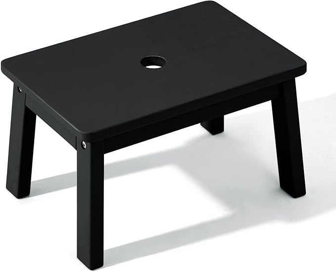 HOUCHICS Black Wooden Step Stool for Kids,Wood Stool for Kitchen Bedroom Living Room Bathroom Toilet Nursery Toddlers Potty Training Stool with Non-Slip Pads and 220lb Load Capacity (White