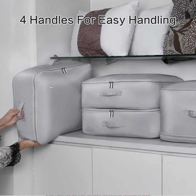 Ultra Space Saving Self Compression Storage Bags with Zipper, (Grey) -Compression Organize for Bedding, Comforter Storage Bag for Blankets Duvet Quilts Pillows