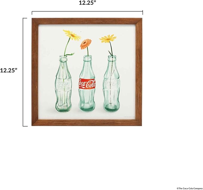 Coca-Cola Bottles With Flowers Framed Wood Wall Decor - Vintage Coca-Cola Wall Art for Kitchen, Dining Room, or Living Room