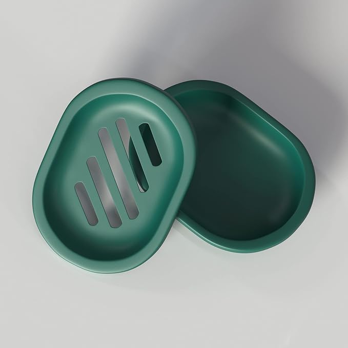 Topsky 2 Pcs Soap Dish for Shower, Double Layer Draining Soap Savers with Drip Tray - Dark Green