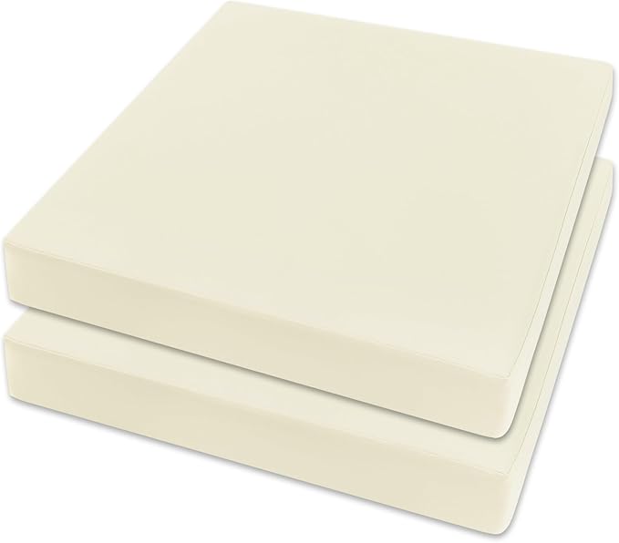 Topotdor Patio Chair Cushions Set of 2,Waterproof Outdoor Chair Cushions with Fade Resistant Removable Cover with Adjustable Straps for Patio Furniture Garden Sofa Couch,17.6"x16"x3" Beige