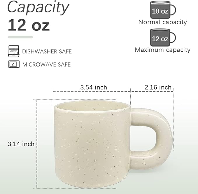 Ceramic Coffee Mug,Tea Cup with Porcelain Fat Round Handle,Dishwasher&Microwave Safe Mug to Decorate,12 oz, Modern,Simplicity Unique Style For Any Kitchen. (Sesame dots)