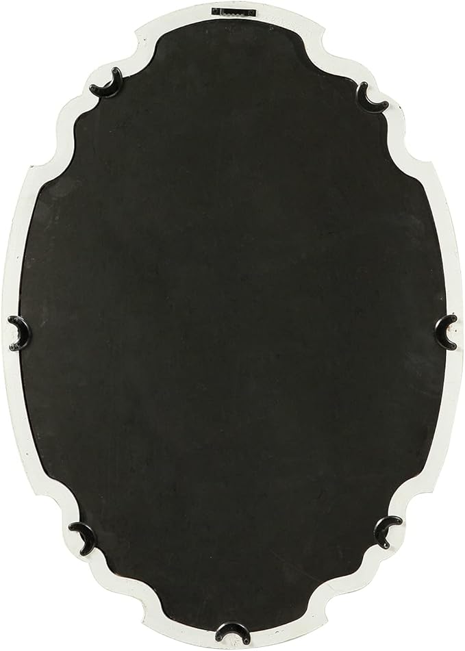 Vintage Sculpted Oval Mirrors for Wall Decor Living Room 16 x 23 inch, Hanging Distressed White Ornate Accent Wood Farmhouse Mirror, Rustic Wall Mounted Mirrors for Small Bathroom Entryway