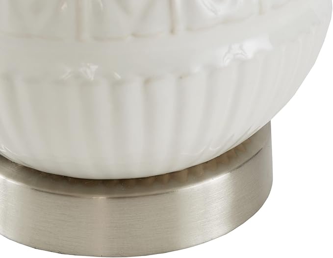510 DESIGN Gypsy Ceramic Table Lamps for Bedroom, Nightstand Light with Cotton Blend Fabric Shade, Rotary Switch, 72" Corded, 60W, Transitional, Farm House, Used at Desk Side, Living Space - White
