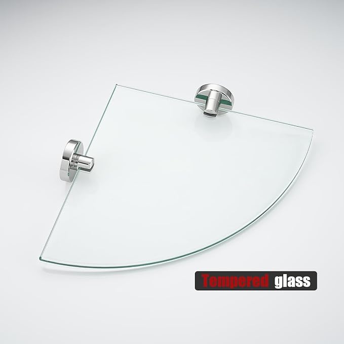 JQK Corner Glass Shelf, Polished Chrome Bathroom 304 Stainless Steel Shower Triangle Floating Wall Shelf, 10 x 10 Tempered Glass, 2 Pack, TGS190L10-CH-P2