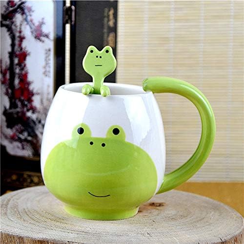 12 oz/330ML Frog Mug,Good Omen Coffee Cup Mugs, Hand-Painted Lovely Ceramic Coffee Mug with Aniaml Teaspoon,Novelty Funny Mug Christmas Birthday Gifts